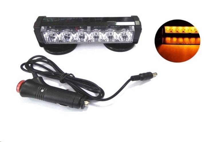 Стробоскоп универсальный 6 led (17*5*5 см) желтый (2 режима, на присосках, в прикуриватель)