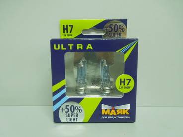 Лампа МАЯК УЛЬТРА NEW набор 2шт H7-12-100 +50% Super Light (супер-яркая) (10/100) (Маякавто)