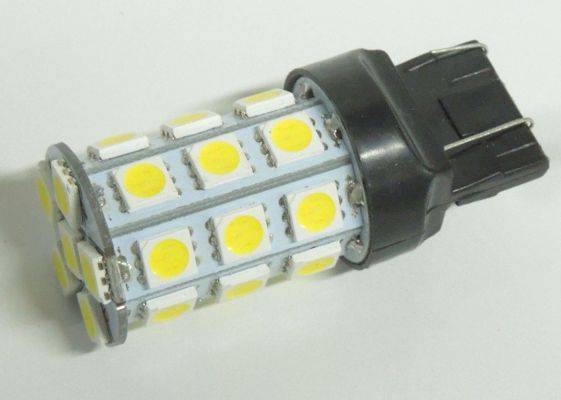 Лампа светодиод. 12V T20/5 бесцок. 27 диодов SMD белая (5050) (W21/5W)