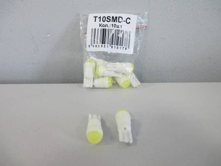 Лампа светодиодная Т10 (W2,1-9,5d) белая, ФАРФОР диод, керамический корпус, (б/цокольная) 12V SMD-C